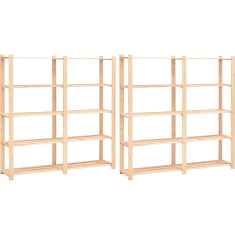 Scaffale portaoggetti a 5 ripiani set da 2 170 x 38 x 170 cm pino 500 kg beige 020045734