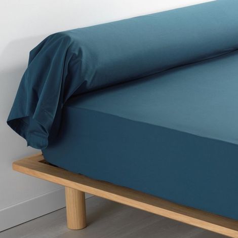 Filiyano-Housse de traversin 85 x 185 cm en percale lisse 78 fils +p. bourdon Bleu Bleu (1/2)