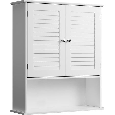 Armoire Murale Double Armoire Salle de Bain Mur Double Porte Deux étagères, Design Moderne, Peu encombrant, étagères intérieures, Bois Blanc, 60 x 20 x 70 cm (1/5)