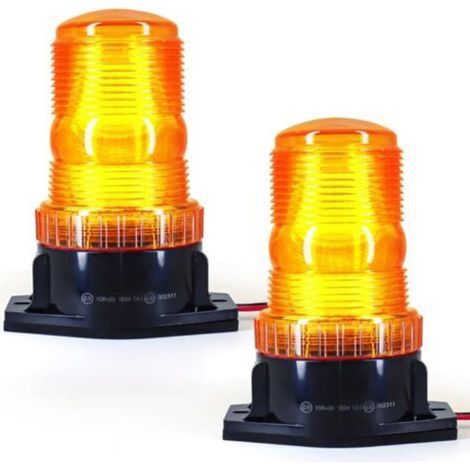 Ensemble de 2 gyrophares LED orange rotatifs, feux stroboscopiques clignotants 10-80V pour camions et tracteurs.
