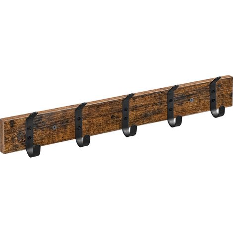 Porte-manteau mural compact en bois – 5 crochets – Style industriel vintage marron et noir – Pour petits espaces (1/5)