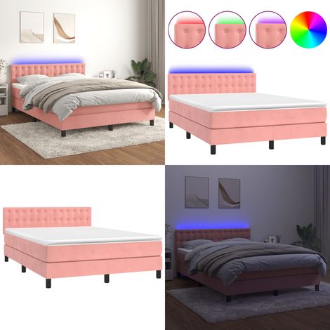 Sommier à lattes de lit avec matelas et LED Rose 140x190 cm - Lit Plateforme - Lit Capitonné - Lit Design - Lit Double - Lit Rose - Home & Living (1/5)