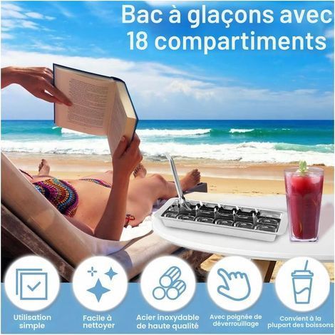 Moule à glaçons en acier inoxydable 18 emplacements Bac à glaçons avec poignée Facile à démouler boîte à glaçons pour boissons Whisky Gin Rum (1/4)