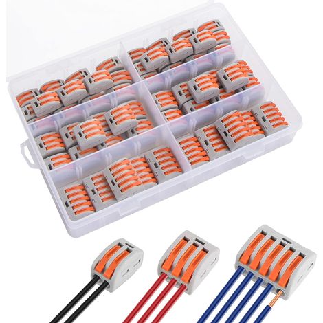 Lntyq 60 pièces Connecteurs électriques avec levier de commande, Rapide Connecteur de Fil de Câble, Bornes de Connexion Automatique, 30pcs 2 entrées, 20pcs 3 entrées,10pcs 5 entrées (1/5)