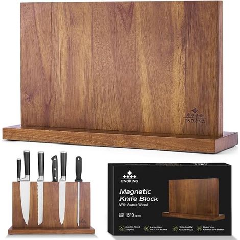 Large Magnetic Knife Block 38.5 x 23 cm, Double Sided Magnetic Knife Holder, Acacia Wood Kitchen Knife Block with Strong Magnet (1/5)