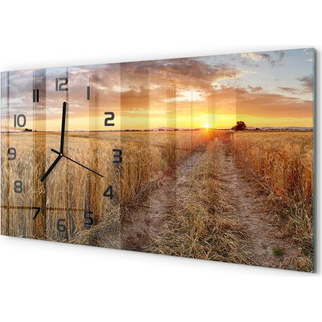 Horloge Murale Design Original 60x30 cm Verre Trempé Silencieuse Salon Champ de blé (1/5)
