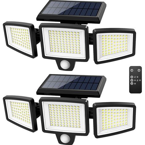 AUTRUCKER Ein Set aus zwei Solarleuchten für den Außenbereich mit insgesamt 210 LEDs, inklusive Fernbedienung, Drei-Kopf-Bewegungsmelder, IP65-Wasserschutzklasse und drei Modi. (1/5)
