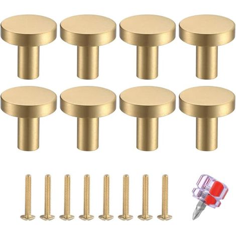 Lot de 8 boutons de porte en laiton massif, boutons ronds pour meubles, poignées de porte de placard à un trou, petits boutons de tirage avec vis pour porte de placard, par... (1/5)
