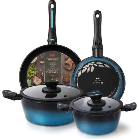 Briebe Mare Batería Cocina Inducción Acero Forjado 6 Piezas Antiadherente sin PFOA, Fabricada en España  Azul (1/5)