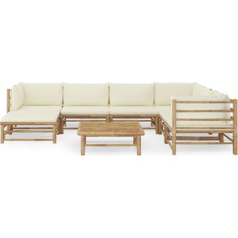 Maison Exclusive - Set Salotto da Giardino 8pz con Cuscini Bianco Crema in Bambù