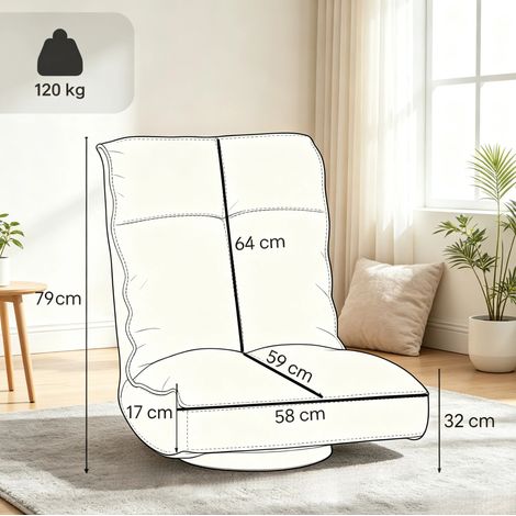 Fauteuil relax pivotant 58x107x79 cm en lin gris, dossier inclinable pour petit salon – MEUBLIV (1/5)