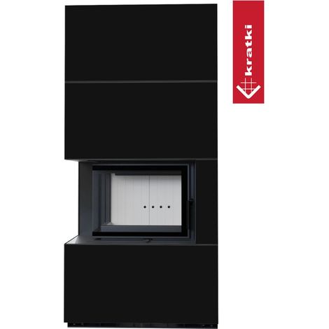 Kratki Kaminbausatz FLOKI BOX links 8kW Ø160 Quarzsinter NERO ASSOLUTO Türfeder (1/5)