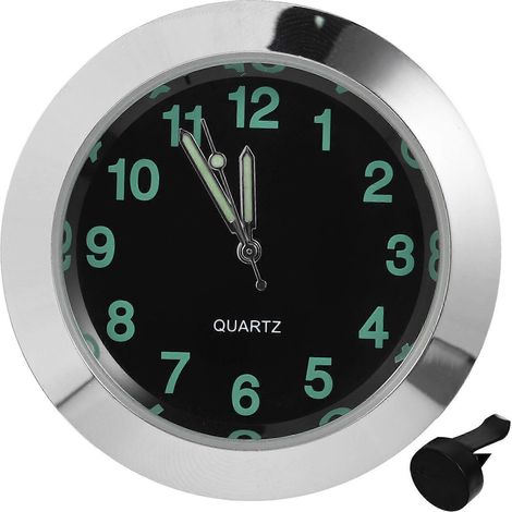 Horloge de tableau de bord universelle pour voiture, horloge de sortie d'air, horloge électronique à quartz noctiluque avec aiguille lumineuse pour décoration intérieure automobile (argent)-Silver