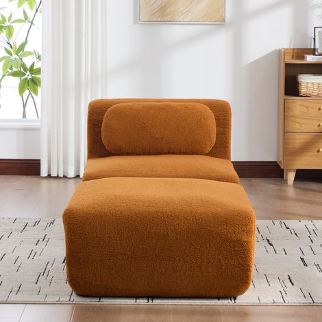 Canapé modulable compressé en tissu velours côtelé, rembourrage mousse résiliente 30D, base anti-glisse, facile à déplacer, parfait pour salon et pièces de vie, teinte caramel. (1/5)