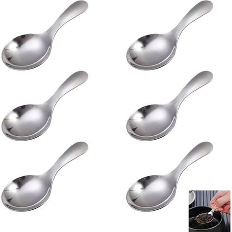 Lot de 6 cuillères en acier inoxydable à manche court - cuillères à dessert rondes - mini-cuillères à bonbons - pour la cuisine ou la restauration - couleur argentée - 9 × 4,5 cm (1/4)