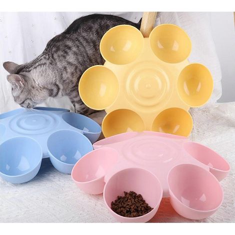 Gamelles pour chats d'intérieur - 6 gamelles inclinées pour nourriture et eau - Fond antidérapant (1/4)