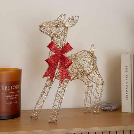 38cm Gold Twist Light Up Baby Reindeer Christmas Decoration with LEDs (1/5)