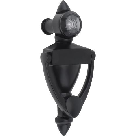 Door knocker and visionary, 12 cm high knocker, 180-degree viewing hole, 9/16 inch bore, for doors 1-3/8" to 1-7/8" thick, black