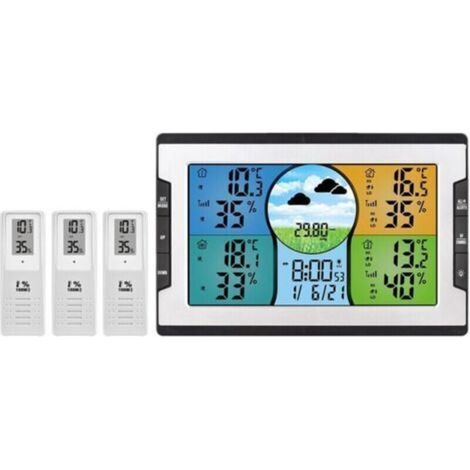 Station météo numérique - 3 capteurs à distance 328ft/100m - Moniteur d'humidité de la température intérieure et extérieure - Réveil avec thermohygromètre - Snooze avec prévision météo (1/5)