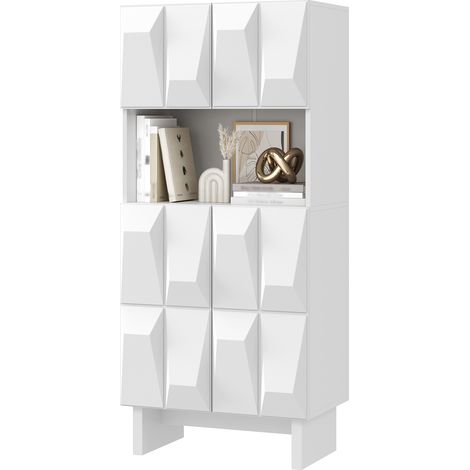 Vitrine mit 4 Türen, Offenem Fach und Verstellbarem Einlegeboden für Wohnraum aus Spanplatte Weiß 60.5 x 34 x 135.5 cm (1/5)