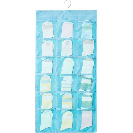 Organisateur de sous-vêtements suspendu en tissu Oxford double face, sac de rangement pour sous-vêtements, chaussettes et soutiens-gorge, 30 poches, bleu (1/5)