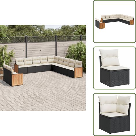 11-tlg. Garten-Sofagarnitur mit Kissen Schwarz Poly Rattan - Gartengestelle - Outdoor Möbel - Gartenmöbelset - Lounge Set - Rattan Gartenmöbel (1/5)