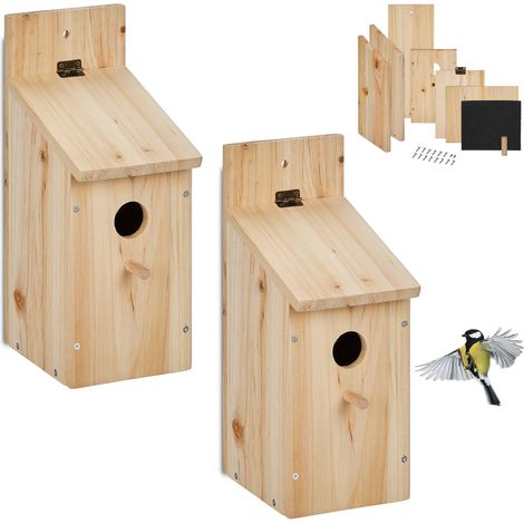 Relaxdays Nistkasten Bausatz Vögel, 2er Set, 32 mm Einflugloch, HBT 29,5x11,5x17 cm, Vogelhaus selber Bauen, Holz, natur (1/5)