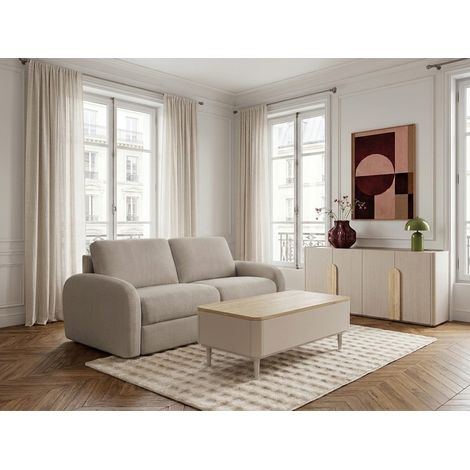 BOBOCHIC - Canapé droit convertible KENAN ouverture express tissu lisse 140x196 Taupe (1/5)