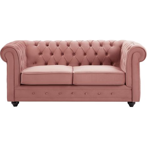 Canapé 2 places en velours rose pastel CHESTERFIELD (1/4)