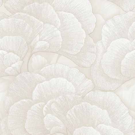 Papel pintado floral Profhome RE521011-DI papel pintado vinílico estampado en caliente tejido non tejido gofrado con ornamentos florales y efecto nacarado crema blanco-perla plata 5,33 m2