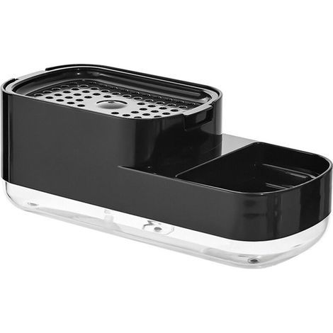 Distributeur de savon manuel à pression pour cuisine améliorée, boîte à détergent, boîte de rangement, porte-savon, éponge, blanc, 23,8 x 10 x 8,5 cm, à pression.(noir) (1/4)