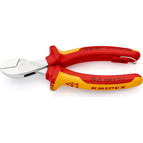 KNIPEX 73 06 160 T BK X-Cut® Tronchese laterale compatto isolante con manici rivestiti in materiali multicomponenti, collaudati VDE con anello di fissaggio isolante incorporato per agganciare una prot (1/2)