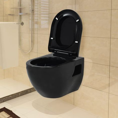 Toilette suspendue au mur avec réservoir caché Céramique Noir (1/5)