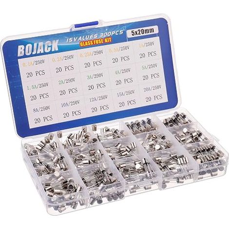 5x20mm Fast Blow Glass Fuse Assortment Kit 250V 0.1 0.2 0.25 0.5 1 1.5 2 3 4 5 8 10 12 15 20A Packing in a transparent plastic box (1/3)