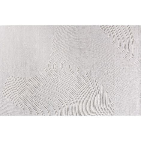 Tapis en relief 100% laine tufté main motif abstrait - 160 x 230 cm - Ivoire - CELESTIA