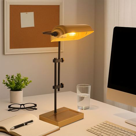 Lampe de table Lampe de lecture Lampe de chambre à coucher Lampe de salon Lampe de banquier, métal doré noir, E27, H 50 cm (1/5)