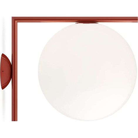 Applique murale IC Lights Ceiling/Wall 2 en laiton chromé et verre opale Bordeaux 60 W Dimensions du support : 38,1 x 11 cm Diamètre de la boule : 30 cm (1/3)