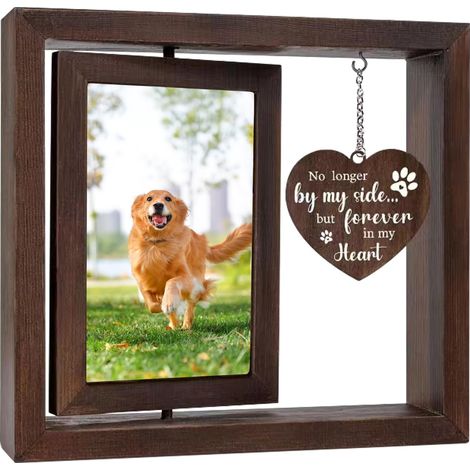 Cadre photo en bois pour chien et chat - Cadre photo 3D avec 2 photos - Pivotant à 360° - Cadre photo en bois - Cadre photo souvenir pour chiens ou chats (23 x 20,5 cm) (1/5)
