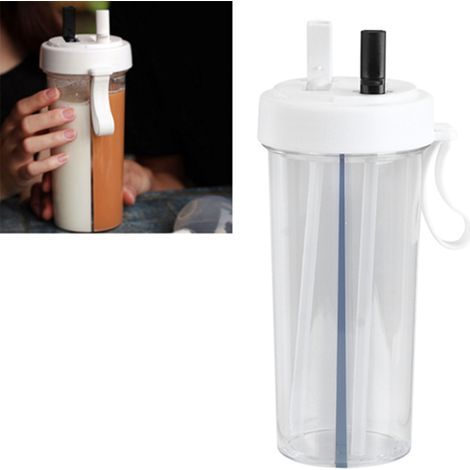 Botella de agua innovadora de 600 ml con pajita, ideal para el hogar, acampadas y deportes - Blanca (1/5)