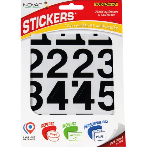 Novap – Chiffres autocollants 40mm noir – Vinyle coloré – Adhésif acrylique – Usage intérieur et extérieur – 2 feuillets de 180 x 140 mm (1/5)