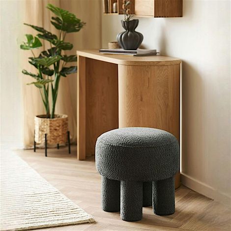 Pouf bouclette gris charbon à pieds larges BERLIN