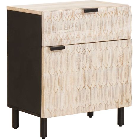 vidaXL  Bedside Cabinet  White 50 x 33 x 60 cm Solid Mango Wood