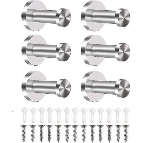 Lot de 6 porte-manteaux muraux en acier inoxydable, crochet mural rond, crochet porte-serviettes en acier inoxydable, peignoir (1/5)