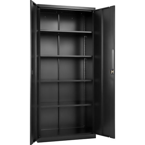 Mophorn Armario Metálico de Almacenamiento 80 x 40 x 175 cm, Mueble Multifuncional con Cerradura, Puertas Magnéticas, 2 Llaves y 4 Estantes Regulables, Ideal para Oficina, Taller o Almacén, Negro (1/5)