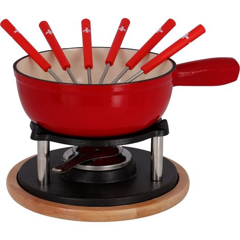 Rotel 1510150 - Servizio per fonduta al formaggio, fonduta tradizionale svizzera, 2L, 6 persone, set per fonduta, ghisa di alluminio, legno, plastica, smaltata, 21 x 31 x 17,2 cm, diametro 21 cm