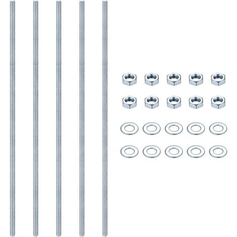 5 Pièces Tige Filetée M8, M8 × 300 mm Tiges Filetées en Acier Inoxydable Galvanisé à Filetage Complet, avec 10 Ecrous Hexagonaux et 10 Rondelles, pour Meubles et Assemblage Industriel (Argent)