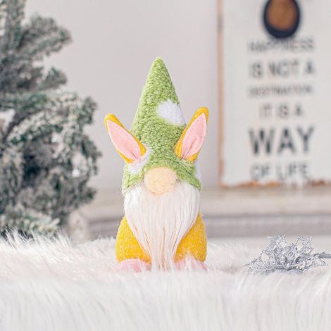Lapin décoratif Pâques sans visage, peluche chapeau orange, décoration de fête (lot d'1 pièce en sachet) (1/5)