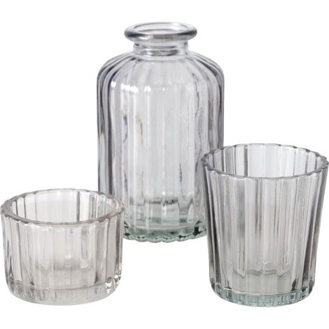Glasdekorationen Kerzenhalter und Vase 10 cm TOLKA, 3er Set
