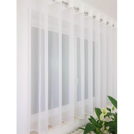 Cortina de voile blanca confeccionada de 300x160 cm con ojales - lisa y ligera (1/4)