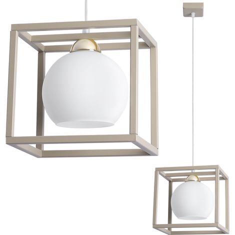 Suspension Eliza Cage Cachemire Or, 1 lumière, abat-jour blanc, E27 (1/5)